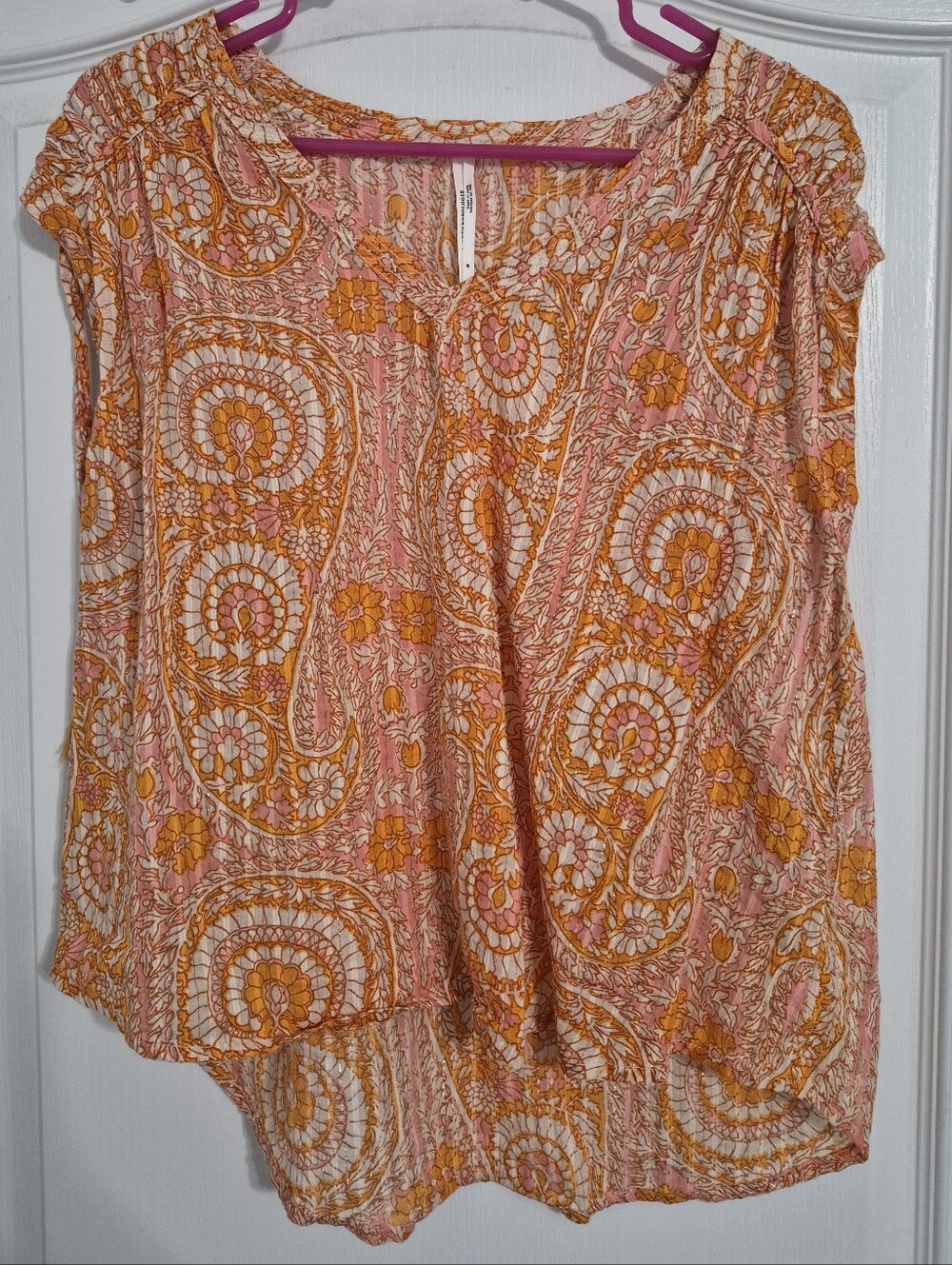 Anthropologie Shirred Cap Sleeve Tassel Blouse Sz Medium